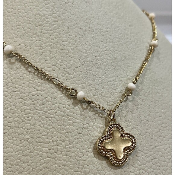 Gold Tone Clover Designer Inspired Necklace 14in ~ 17in - Picture 2 of 7